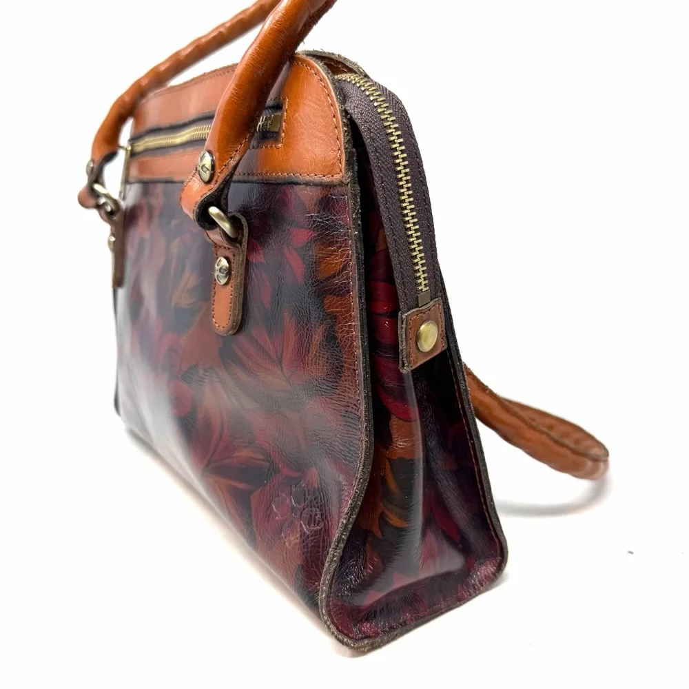 Patricia Nash Calvi Satchel Bag English Rustic Mums Leather Floral Square Brown